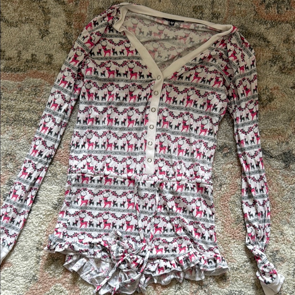 Wildfox Festive Reindeer Print one piece romper pjs
